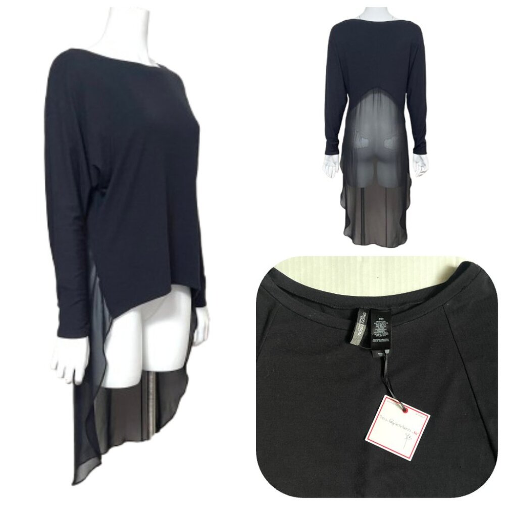 NWT Bisou Bisou High Low Dolmain Sleeves Black Top S